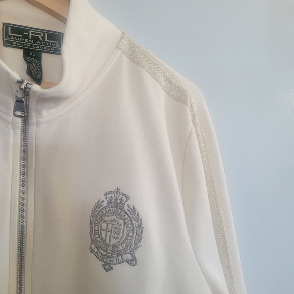 LAUREN RALPH LAUREN ACTIVE Cream Zip Up Jacket Crest Logo Womens XL - Picture 4 of 10
